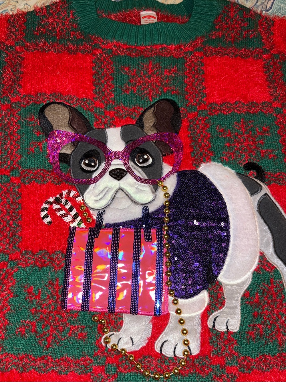 Christmas Ugly Sweater French BullDog Gift Box Red Green Pink Holiday Sweater